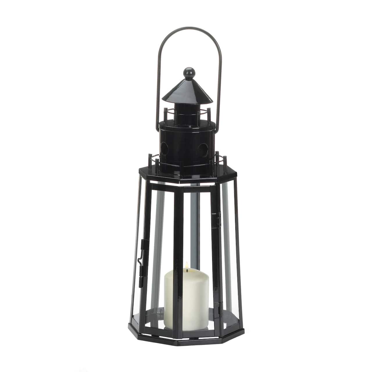 13.5" Black Lighthouse Hanging Candle Lantern